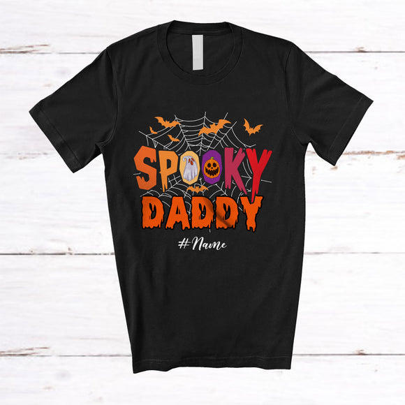MacnyStore - Personalized Custom Name Spooky Daddy; Creepy Halloween Spider Web Boo Pumpkin; Family T-Shirt