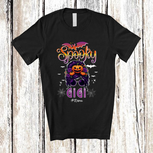 MacnyStore - Personalized Custom Name Spooky Gigi; Amazing Halloween Messy Bun Hair Pumpkin; Family T-Shirt