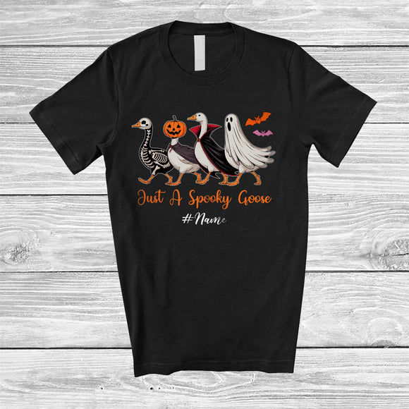 MacnyStore - Personalized Custom Name Spooky Goose; Lovely Halloween Four Goose Boo Pumpkin; Farmer T-Shirt