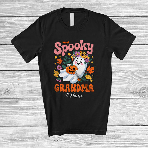 MacnyStore - Personalized Custom Name Spooky Grandma; Adorable Halloween Boo Ghost Flowers Floral; Family T-Shirt