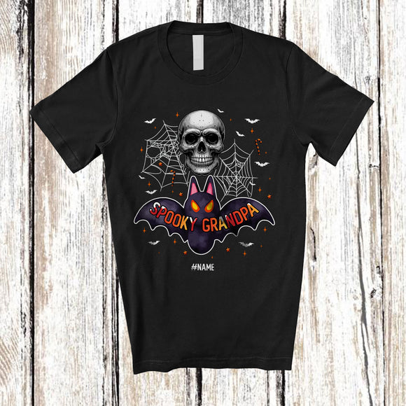 MacnyStore - Personalized Custom Name Spooky Grandpa; Creepy Halloween Bat Skull; Men Family Group T-Shirt