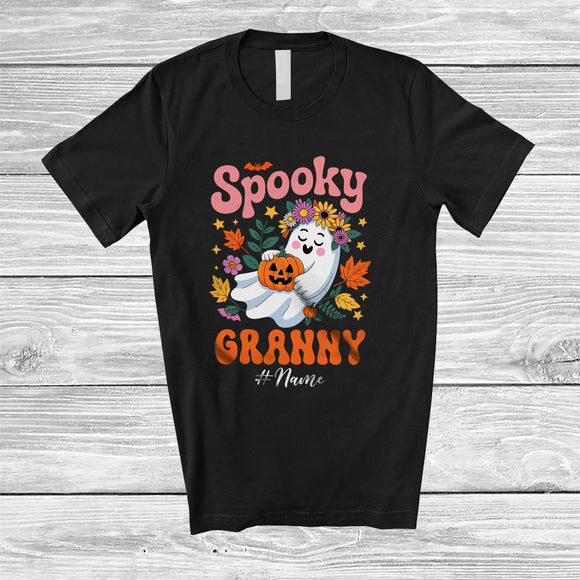 MacnyStore - Personalized Custom Name Spooky Granny; Adorable Halloween Boo Ghost Flowers Floral; Family T-Shirt