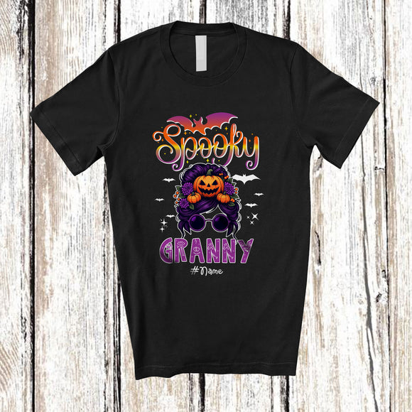 MacnyStore - Personalized Custom Name Spooky Granny; Amazing Halloween Messy Bun Hair Pumpkin; Family T-Shirt