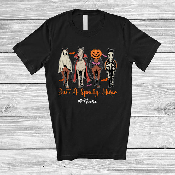 MacnyStore - Personalized Custom Name Spooky Horse; Lovely Halloween Four Horse Boo Pumpkin; Farmer T-Shirt