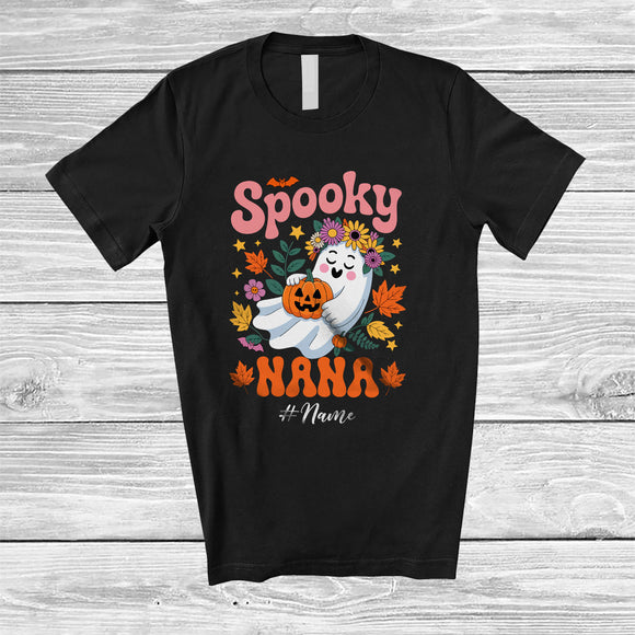 MacnyStore - Personalized Custom Name Spooky Nana; Adorable Halloween Boo Ghost Flowers Floral; Family T-Shirt