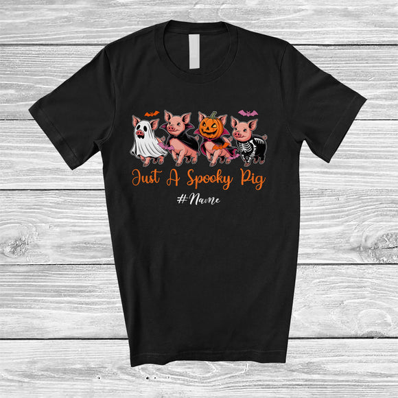 MacnyStore - Personalized Custom Name Spooky Pig; Lovely Halloween Four Pig Boo Pumpkin; Farmer T-Shirt