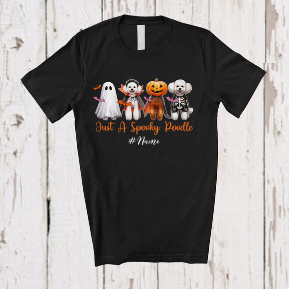 MacnyStore - Personalized Custom Name Spooky Poodle; Horror Halloween Boo Pumpkin Skeleton Cosplay T-Shirt