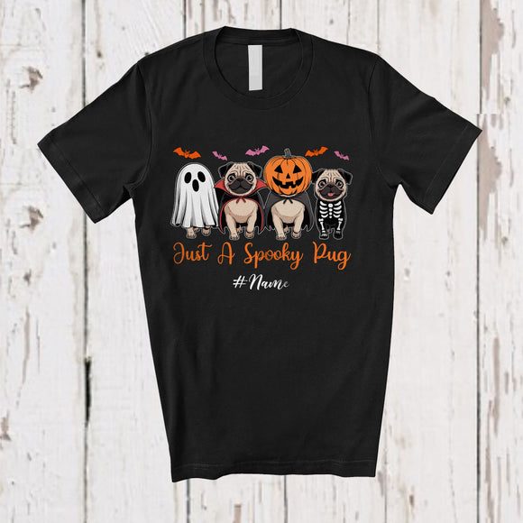 MacnyStore - Personalized Custom Name Spooky Pug; Horror Halloween Boo Pumpkin Skeleton Cosplay T-Shirt
