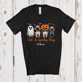 MacnyStore - Personalized Custom Name Spooky Pug; Horror Halloween Boo Pumpkin Skeleton Cosplay T-Shirt