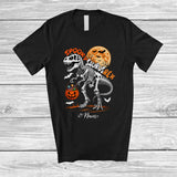 MacnyStore - Personalized Custom Name Spooky Saurus Rex; Scary Halloween Skeleton T-Rex Dinosaur T-Shirt