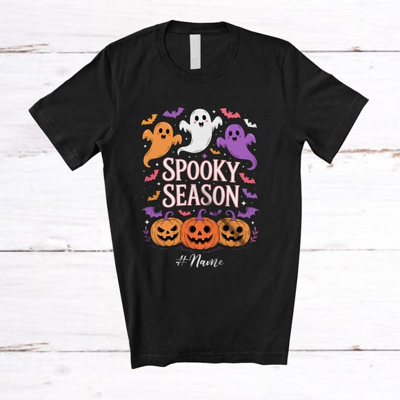 MacnyStore - Personalized Custom Name Spooky Season; Horror Halloween Boo Ghost Carved Pumpkin T-Shirt
