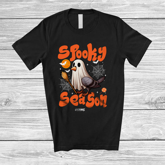 MacnyStore - Personalized Custom Name Spooky Season; Humorous Halloween Pigeon Boo Ghost Cosplay T-Shirt