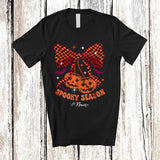MacnyStore - Personalized Custom Name Spooky Season; Scary Halloween Coquette Bow Tie Pumpkins T-Shirt