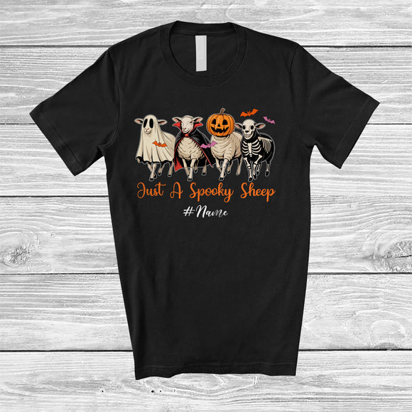 MacnyStore - Personalized Custom Name Spooky Sheep; Lovely Halloween Four Sheep Boo Pumpkin; Farmer T-Shirt