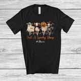MacnyStore - Personalized Custom Name Spooky Sheep; Lovely Halloween Four Sheep Boo Pumpkin; Farmer T-Shirt
