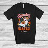 MacnyStore - Personalized Custom Name Spooky Sister; Adorable Halloween Boo Ghost Flowers Floral; Family T-Shirt