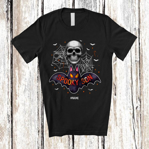 MacnyStore - Personalized Custom Name Spooky Son; Creepy Halloween Bat Skull; Men Family Group T-Shirt