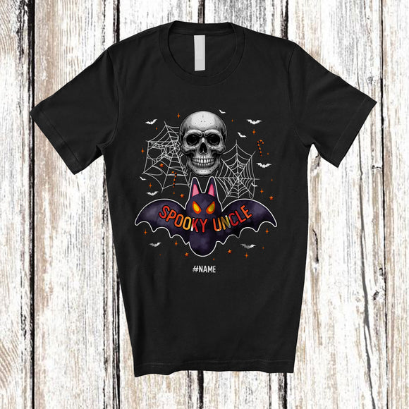MacnyStore - Personalized Custom Name Spooky Uncle; Creepy Halloween Bat Skull; Men Family T-Shirt