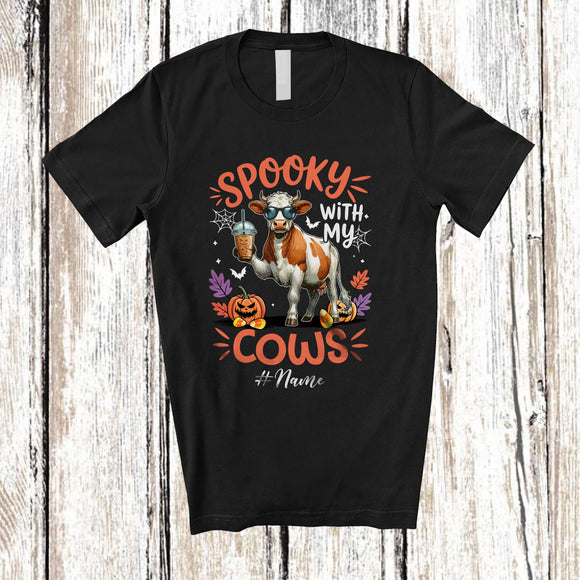 MacnyStore - Personalized Custom Name Spooky With My Cows; Amazing Halloween Cow Sunglasses Coffee T-Shirt