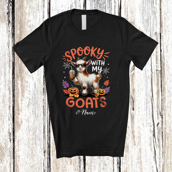 MacnyStore - Personalized Custom Name Spooky With My Goats; Amazing Halloween Goat Sunglasses Coffee T-Shirt