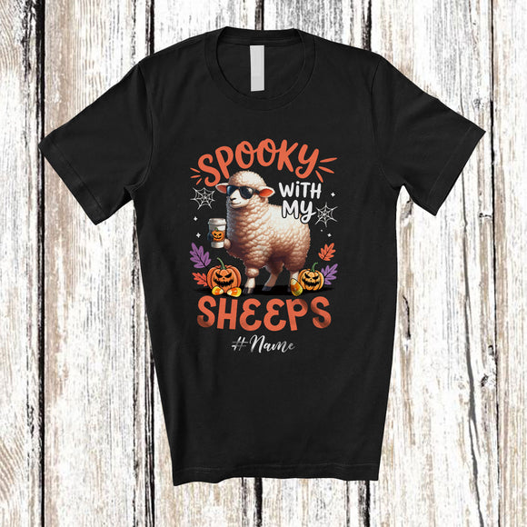 MacnyStore - Personalized Custom Name Spooky With My Sheeps; Amazing Halloween Sheep Sunglasses Coffee T-Shirt