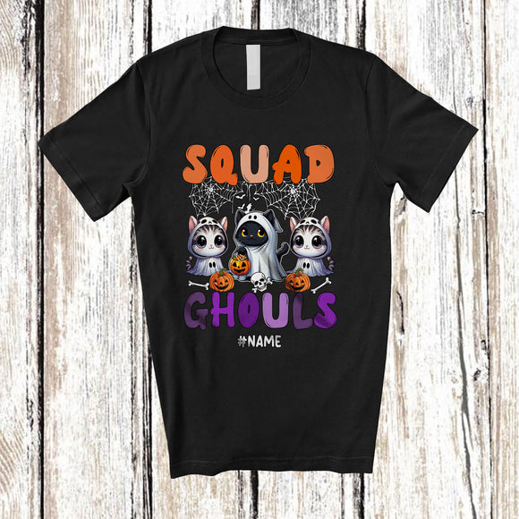 MacnyStore - Personalized Custom Name Squad Ghouls; Lovely Halloween Three Cat Boo Ghost Cosplay; Farmer T-Shirt