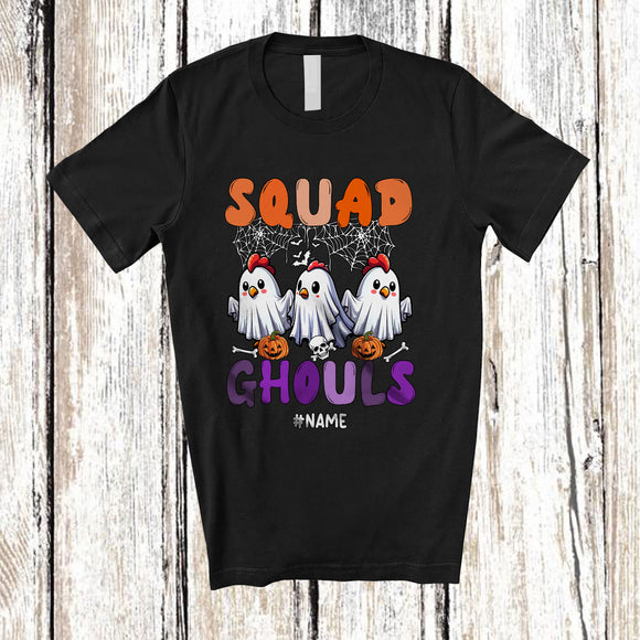 MacnyStore - Personalized Custom Name Squad Ghouls; Lovely Halloween Three Chicken Boo Ghost Cosplay; Farmer T-Shirt