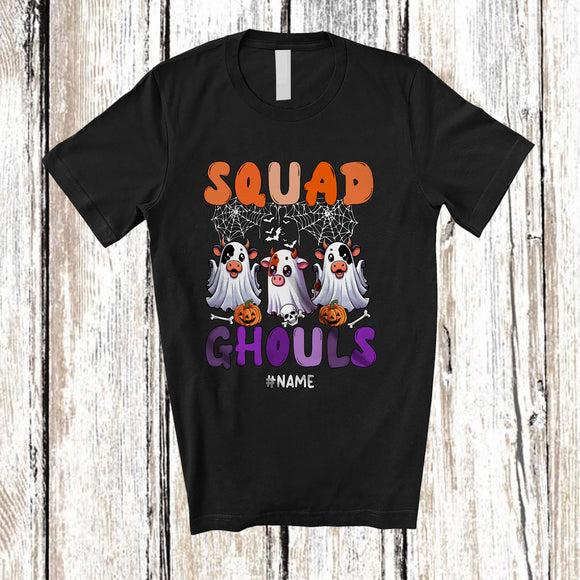 MacnyStore - Personalized Custom Name Squad Ghouls; Lovely Halloween Three Cow Boo Ghost Cosplay; Farmer T-Shirt