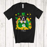MacnyStore - Personalized Custom Name St. Bernard Leprechaun In Pot Of Gold; Lovely St. Patrick's Day Rainbow T-Shirt