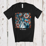 MacnyStore - Personalized Custom Name Statue of Liberty; Amazing 4th of July Flowers Fireworks; Patriotic T-Shirt