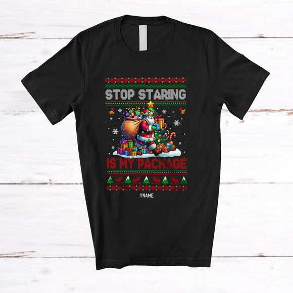 MacnyStore - Personalized Custom Name Stop Staring At My Package; Amusing Christmas Sweater Santa Family T-Shirt