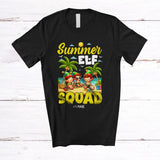 MacnyStore - Personalized Custom Name Summer Elf Squad; Adorable Christmas in July Summer Elf On Beach T-Shirt