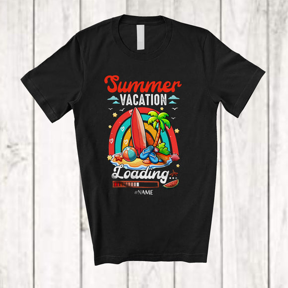 MacnyStore - Personalized Custom Name Summer Vacation Loading; Joyful Beach Surfing Surfer Rainbow T-Shirt