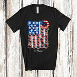 MacnyStore - Personalized Custom Name Sunflower Flower US Flag; Awesome 4th of July American Flag Patriotic T-Shirt