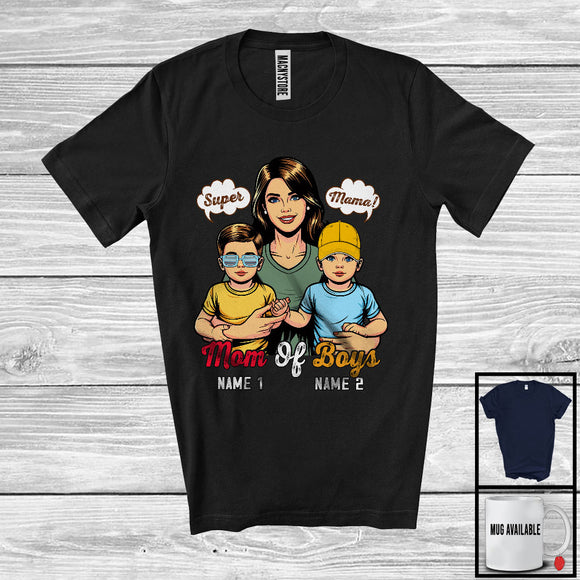MacnyStore - Personalized Custom Name Super Mom Of Boys, Awesome Mother's Day Proud Son, Family T-Shirt