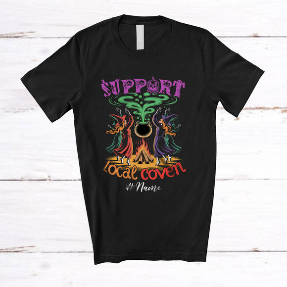 MacnyStore - Personalized Custom Name Support Local Coven; Sarcastic Halloween Witch Camping Fire T-Shirt