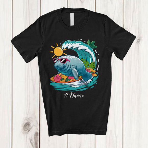 MacnyStore - Personalized Custom Name Surfing Manatee; Amusing Summer Vacation Manatee Sea Animal T-Shirt