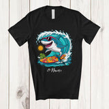 MacnyStore - Personalized Custom Name Surfing Shark; Amusing Summer Vacation Shark Sea Animal T-Shirt