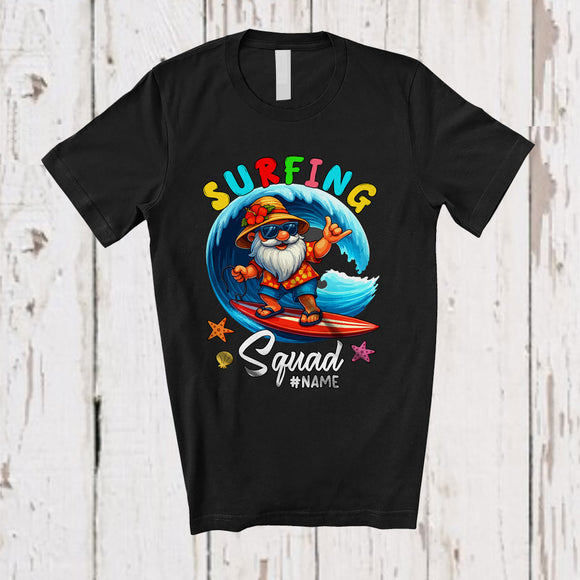 MacnyStore - Personalized Custom Name Surfing Squad; Joyful Summer Vacation Christmas In July Gnome Hawaii T-Shirt