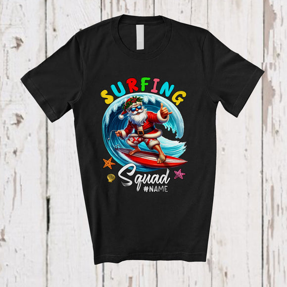 MacnyStore - Personalized Custom Name Surfing Squad; Joyful Summer Vacation Christmas In July Santa Hawaiian T-Shirt