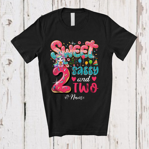 MacnyStore - Personalized Custom Name Sweet Sassy Two 2nd Birthday; Lovely Unicorn Donut Family T-Shirt