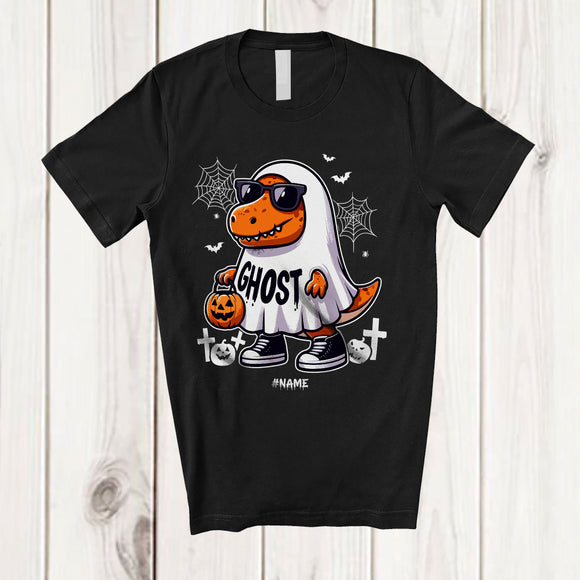 MacnyStore - Personalized Custom Name T-Rex Boo Ghost Cosplay; Lovely Halloween T-Rex Sunglasses; Family T-Shirt