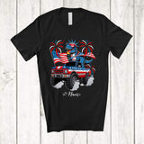 MacnyStore - Personalized Custom Name T-Rex Liberty On Monster Truck; Cheerful 4th Of July Patriotic T-Shirt