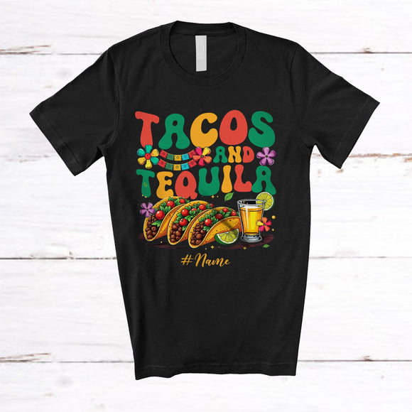 MacnyStore - Personalized Custom Name Taco and Tequila; Humorous Cinco De Mayo Drinking; Mexican Family T-Shirt