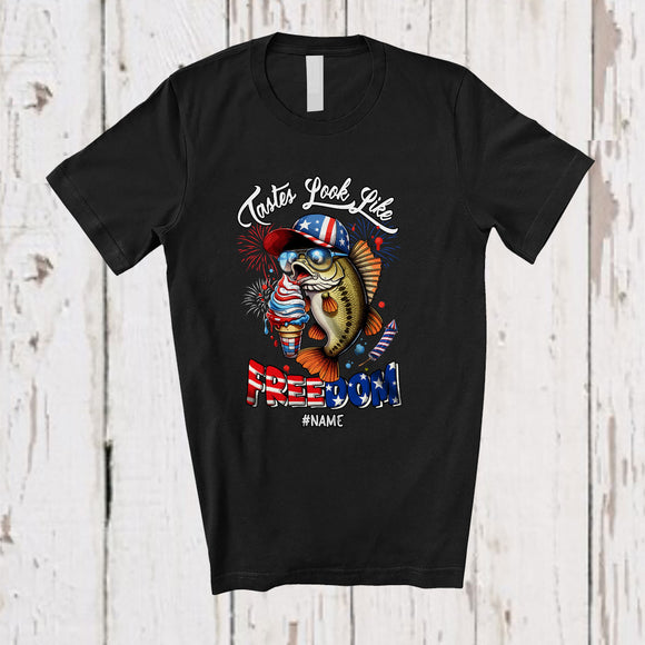 MacnyStore - Personalized Custom Name Tastes Look Like Freedom; Humorous 4th Of July Bass Fishing; Patriotic T-Shirt