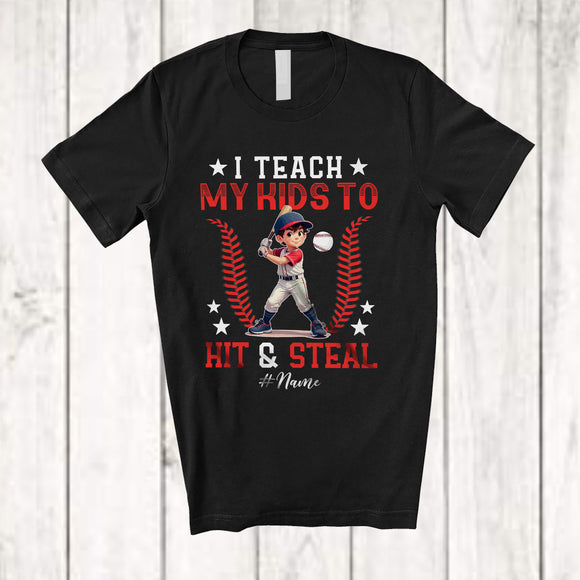 MacnyStore - Personalized Custom Name Teach My Kids to Hit Steal; Joyful Father's Day Mother's Day Baseball T-Shirt