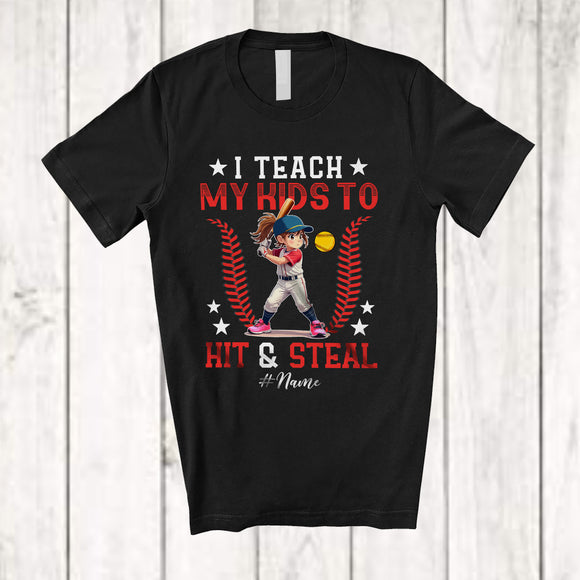 MacnyStore - Personalized Custom Name Teach My Kids to Hit Steal; Joyful Father's Day Mother's Day Softball T-Shirt