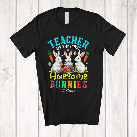 MacnyStore - Personalized Custom Name Teacher Of The Most Awesome Bunnies; Lovely Easter 3 Bunnies T-Shirt
