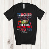 MacnyStore - Personalized Custom Name Teacher Real Firecrackers; Joyful 4th Of July Fireworks; Patriotic T-Shirt