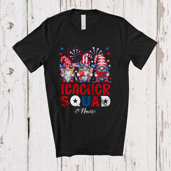 MacnyStore - Personalized Custom Name Teacher Squad; Adorable 4th Of July Three Patriotic Gnomes T-Shirt